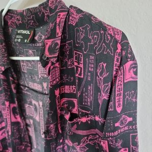 Vitriol pink and black short sleeve button up shirt
